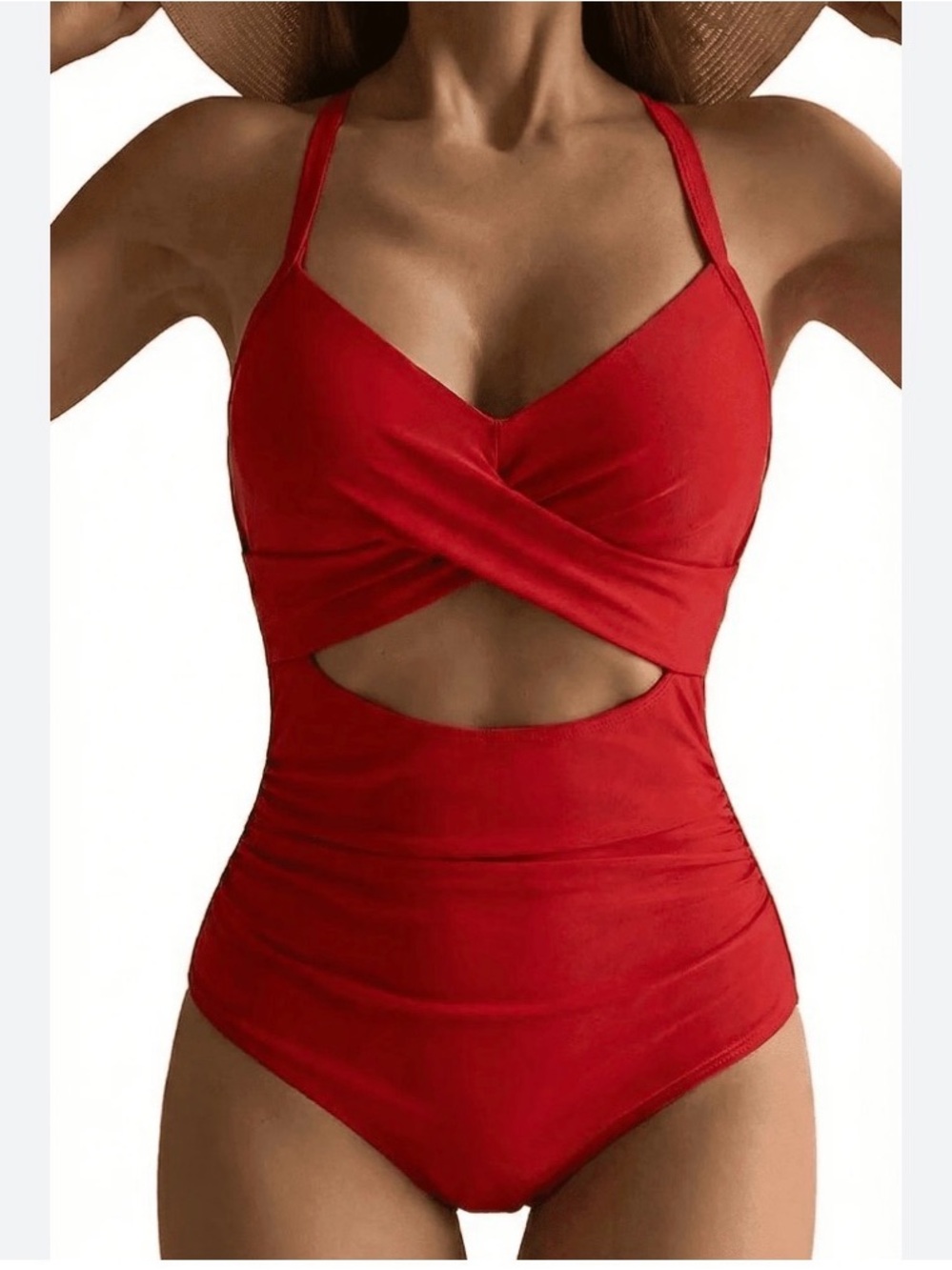 Cutout High Waisted Bathing Suit Criss Cross Front Halter 1 Piece Swimsuit NWOTS